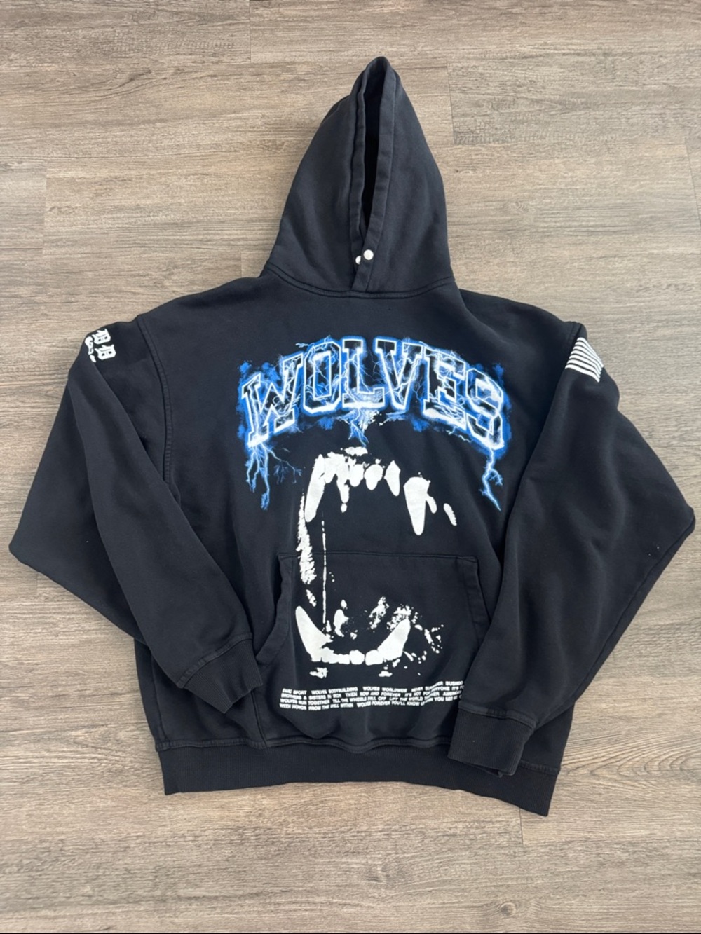 Darc Sport Black Hoodie Sweatshirt with Blue and White Wolves Graphic